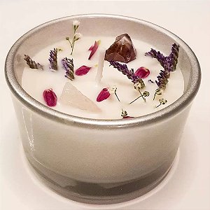 Vela Aromática com Cristais e Flores