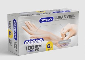 CAIXA DE LUVA VINIL COM 100 UN TAM G BOMPACK