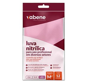 LUVA NITRILICA ROSA TAM M PACOTE COM 12UN VABENE