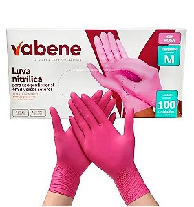 LUVA NITRILICA ROSA TAM M COM 100UN VABENE