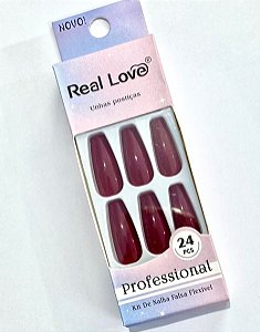 UNHA POSTIÇA BAILARINA 24PÇS COR VINHO REAL LOVE