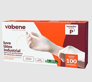 LUVA LATEX COM PÓ COR NATURAL TAM P COM 100UN VABENE