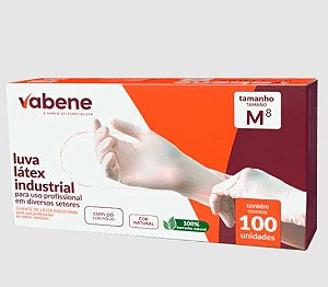 LUVA LATEX COM PÓ COR NATURAL TAM M COM 100UN VABENE