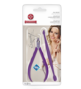 KIT ALICATE PARA CUTICULA + ESPATULA DUPLA SANDY COR ROXO MUNDIAL
