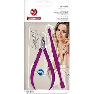 KIT ALICATE PARA CUTICULA + ESPATULA DUPLA SANDY COR ROSA MUNDIAL