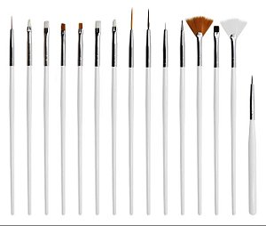 KIT PINCEL PARA DECORAÇAO DE UNHAS 15UN BRANCO