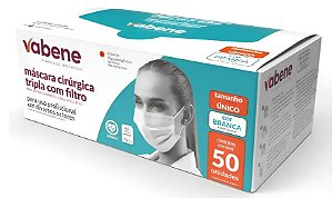 CAIXA DE MASCARA DESCARTAVEL BRANCA 50 UNI VABENE
