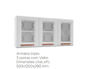 ARMARIO TRIPLO 1,2M 3P C/ VIDRO MIRAGE NEW BRANCO - TELASUL