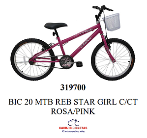 BICICLETA CAIRU ARO 20 MTB STAR GIRL C/CESTA ROSA/PINK