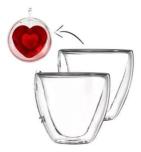 CONJUNTO 2 COPOS PAREDE DUPLA VIDRO BORO CORACAO 230ML CLASS HOME