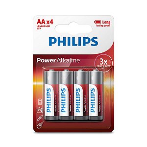 Cartela com 4 Pilhas Philips AA Power Alkaline