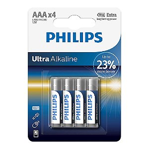 Cartela com 4 Pilhas Philips AAA Ultra Alkaline (palito)