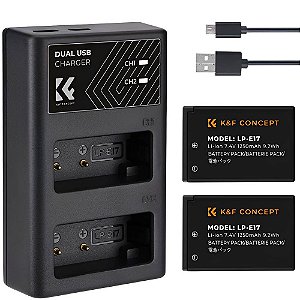 Kit de 2 Baterias K&F Concept LP-E17 com Carregador Duplo para Canon