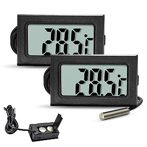 Kit 2 Termômetro Digital Freezer Aquário Chocadeira Sonda Inox Banheira