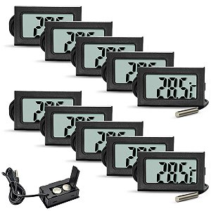 Kit 10 Termômetro Digital Freezer Aquário Chocadeira Sonda Inox Banheira