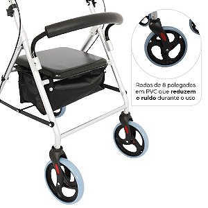Andador de Alumínio Dobrável 4 Rodas com Assento D12