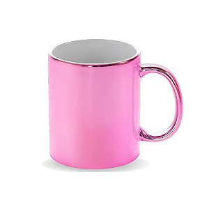 CANECA CERAMICA 325ML INTERNO BRANCA CROMADA ROSA