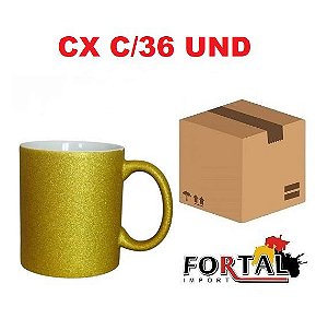 CANECA GLITTER DOURADA 325ML FORTAL CX36