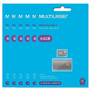 CARTÃO DE MEMÓRIA 64GB MICRO SD MULTILASER 5 UNDS