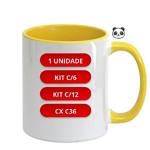 CANECA BRANCA INT E ALÇA AMARELA 325ML PANDA