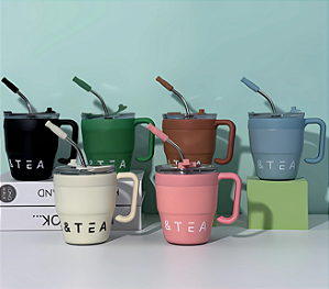 CANECA TERMICA DE AÇO INOX C/ CANUDO 480ML P1841
