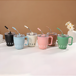 CANECA TERMICA DE AÇO INOX C/ CANUDO 480ML P1841