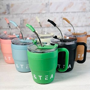 CANECA TERMICA DE AÇO INOX C/ CANUDO 480ML P1841