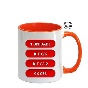 CANECA BRANCA INT E ALÇA LARANJA 325ML PANDA