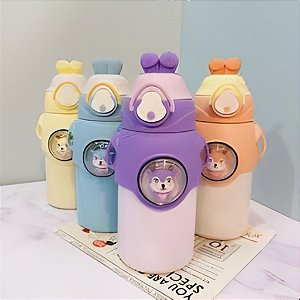 GARRAFA TÉRMICA 500ML INFANTIL ANIMAIS RABBIT AÇO INOXIDÁVEL COM CANUDO P1960