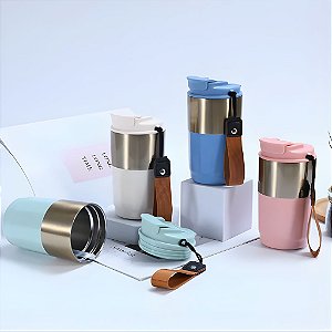 COPO TÉRMICO INOX P/CAFÉ E CHÁ C/TAMPA, CANUDO E ALÇA 420ML P1652