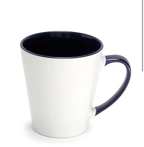 CANECA BRANCA TULIPA CONICA INTERIOR E ALCA AZUL ESCURO C/ CAIXINHA AAA