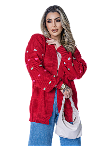 Casaco Tricot Feminina Cardigan Manga Longa Grosso