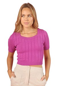 Cropped Básico Blusa Tricot Modal Canelada Manga Curta