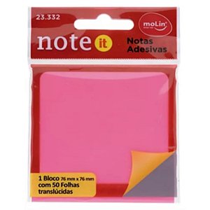 Bloco de Notas Adesivas Transparente Rosa 50 Folhas Molin