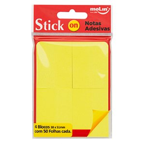 Bloco de Notas Adesivas Neon 38x51 c/ 200 fls Amarelas Molin