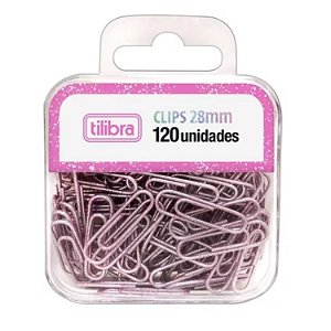 Clips Glitter Pink Tilibra 28mm Blister com 120 unidades