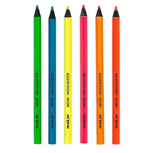 Lápis de Cor Marca-Texto Jumbo Neon Estojo c/ 6 Cores Molin