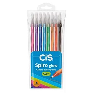 Caneta Esferográfica 0.7mm Spiro Glow Estojo com 8 Cores CiS