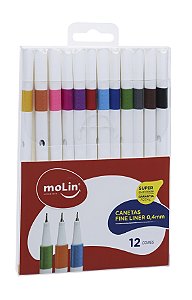 Caneta Fine Liner 0.4mm 12 Cores - Molin