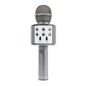 Microfone Karaoke Bluetooth Caixa De Som Grava Muda Voz Prata