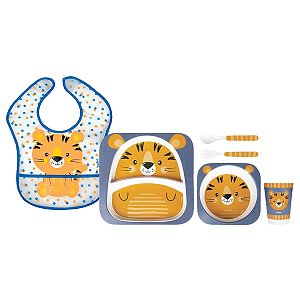 Kit Refeição Em Bambu Mais Babador Com Bolso Tigrinho - Buba