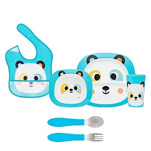 Kit Refeição Zoo Panda Completo Com Babador e Kit Talher Buba