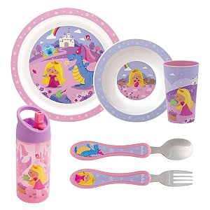 Kit Refeição Aventura Princesa Completo Com Garrafa e Talher