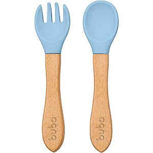 Kit Talheres Em Silicone e Bambu Colher E Garfo Buba