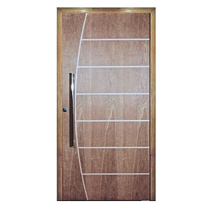 Kit Completo Porta Pivotante Belíssima Imbuia 102cm + Fechadura Externa Rolete Com Pux Reto de 80cm Batente Pinus Ecológico Tingido Imbuia de 14cm