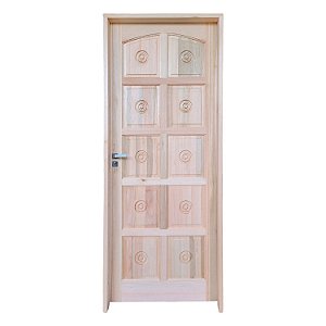 Kit Completo Porta Torneada 10 Alm. Eucalipto Maciça 82cm + Fechadura Externa Modena + Batente Eucalipto c/Emenda