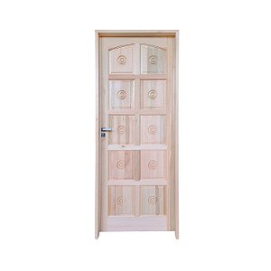 Kit Completo Porta Torneada 10 Alm. Eucalipto Maciça 82cm + Fechadura Externa Modena + Batente Eucalipto c/Emenda