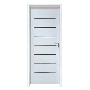 Kit Porta Completa Cristal Primer 82cm + Fechadura Externa Modena + Batente Ecológico Primer