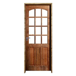 Kit Completo Porta Camponesa Eco Maciça (Sem Baguete) 82cm + Fechadura Externa Modena + Batente Ecológico Tingido Imbuia