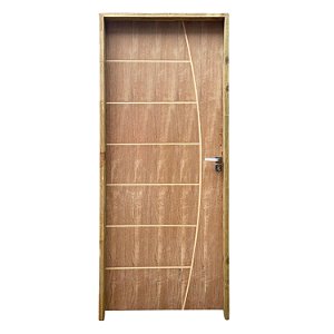 Kit Completo Porta Belíssima Imbuia 62cm + Fechadura Externa Modena + Batente Ecológico Tingido Imbuia